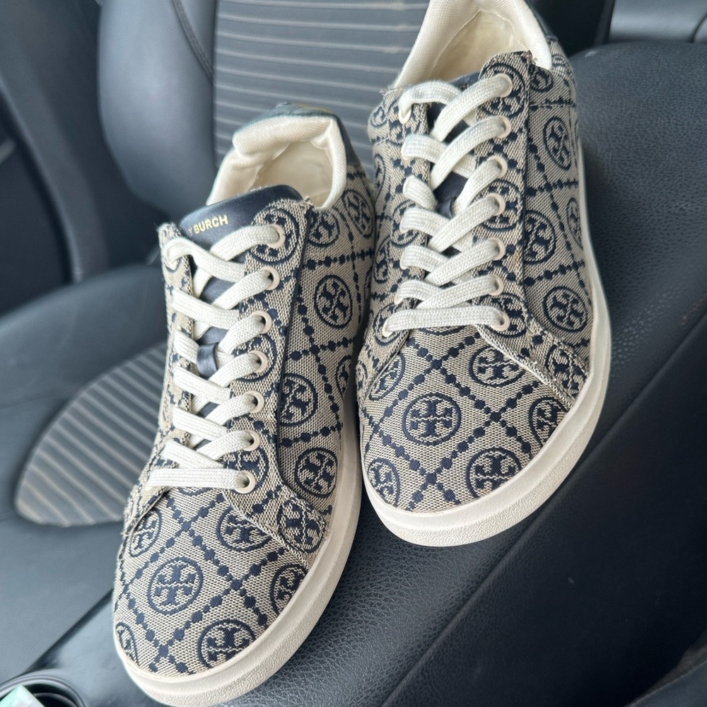 Tory Burch Black and Cream Logo Sneakers